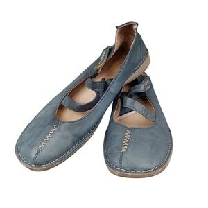 Khrio Blue Leather Comfort Mary Jane Flats Shoes Women  Size 40‎